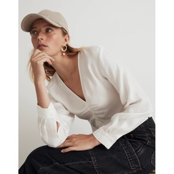 Madewell Brushed Ruched-Front Top in Lighthouse - Picture 1 of 10